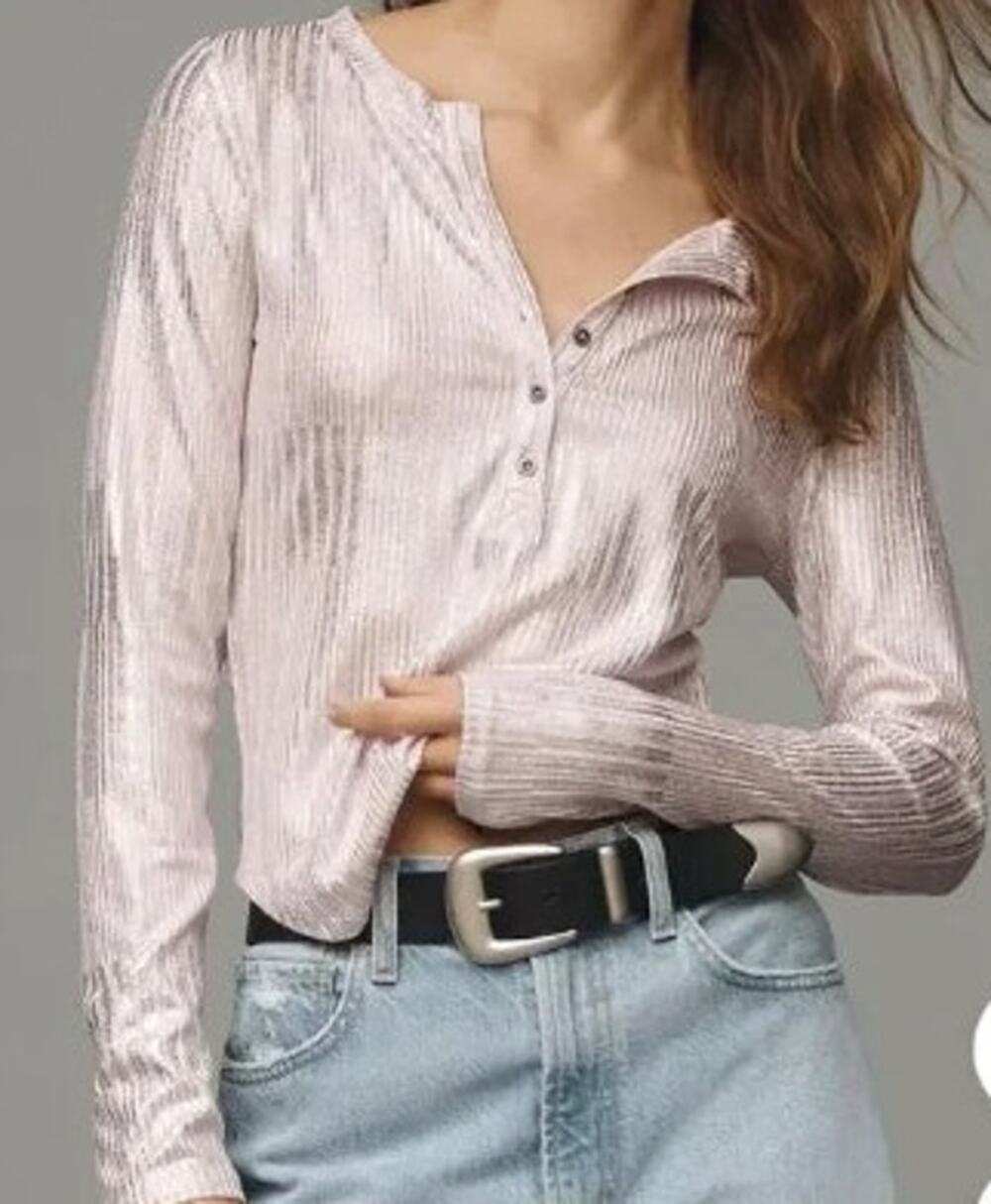 Pilcro Anthropologie NWT Lavender Shimmer The Andie Ribbed Henley Top Size XS